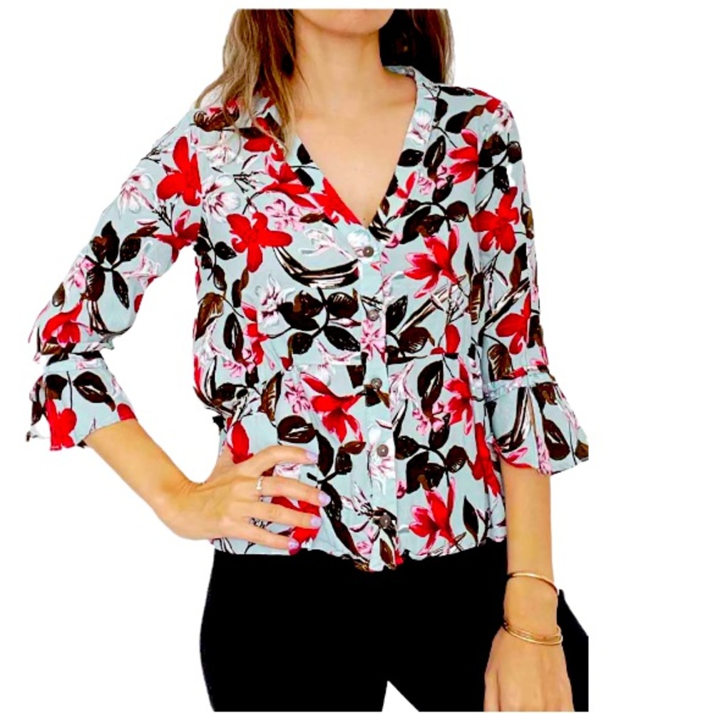 Zara Floral Button Up Blouse